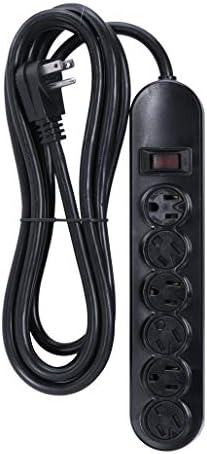 Unınex PS0812BK Düz Fiş 6 AC Çıkışlı Bükümlü Kilitli Ağır Hizmet Tipi Güç Şeridi, 14/3 AWG, ABS, UL Listeli, Siyah, 12 Ayak