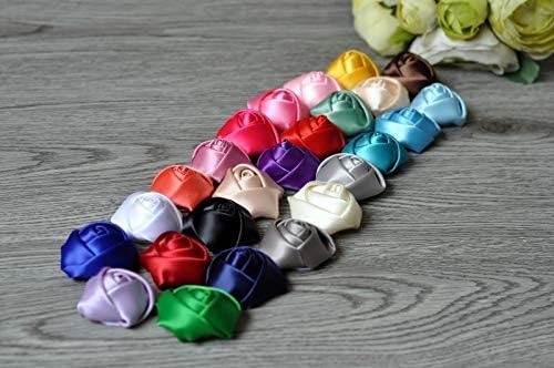 50 adet/grup 4 CM 25 Renkler Yenidoğan Polyester Saten Kurdele Yapay Haddelenmiş Rozet Kumaş Çiçekler için Bantlar Saç Aksesuarları