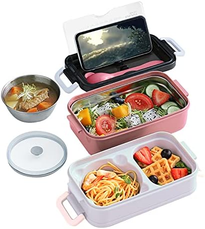 SAVTON Katmanlı Öğle Yemeği Kutusu Japon Bento Kutusu Kiti, 3'ü 1 Arada Bölme, Sızdırmaz Yemek Kapları, Mutfak Eşyaları ve Çorba