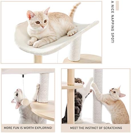 Çok Seviyeli Kedi Ağacı, Modern Kedi Kulesi, Tırmalama Direkleri ile Ahşap Yavru Kedi Yatağı Aktivite Merkezi