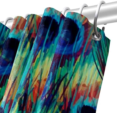Lilibeely Su Geçirmez Yıkanabilir Polyester Kumaş Dekor Set 12 Hooks Yüzükler Duş Perdeleri için Konuk Banyo Sanat Yeşil Tavuskuşu