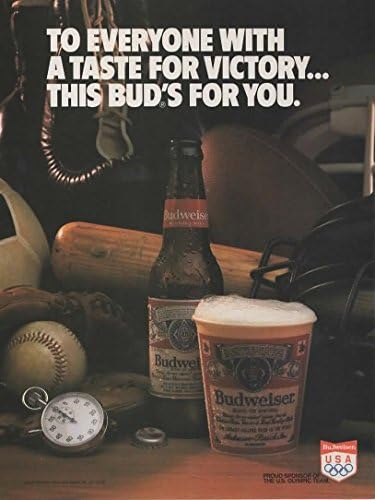 Dergi Basım ilanı: 1982 Budweiser Bira Şişesi, Beysbol Sopası, Eldiven, Futbol, Zafer Tadı Olan Herkese.Bu Tomurcuk Senin İçin