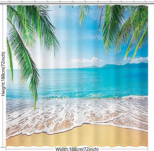 Allenjoy Tropikal Plaj Duş Perdesi Yaz Sahil Sahne Okyanus Ada Palmiye Ağacı Banyo Süslemeleri Perde Dayanıklı Küvet Duş Dekor