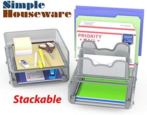 SimpleHouseware 3-Pack İstiflenebilir Masa Dosya Belge Mektup Tepsi w / 5 Bölmeleri Adım Dosya Organizatör, Siyah