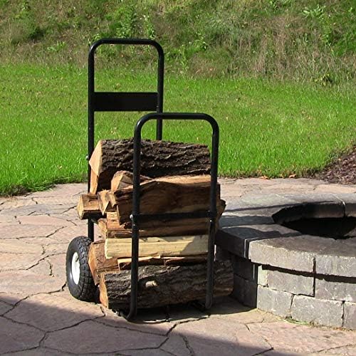Sunnydaze Yakacak Odun Kütük Arabası Taşıyıcı-Açık veya Kapalı Siyah Çelik Ahşap Raf Depolama Taşıyıcı-Haddeleme Tekerlekli Metal