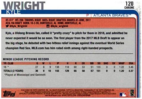 2019 Topps Krom 120 Kyle Wright RC Çaylak Atlanta Braves MLB Beyzbol Ticaret Kartı
