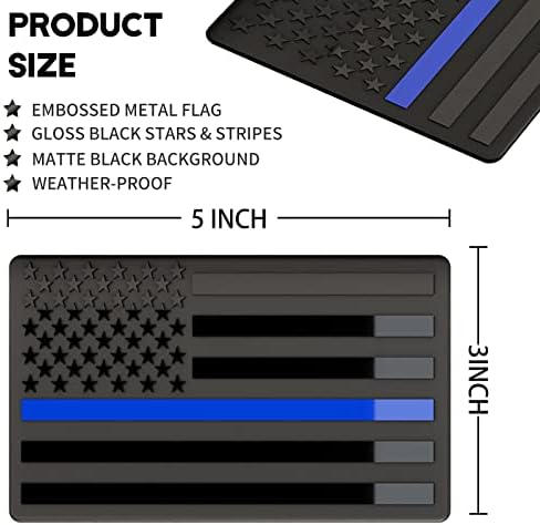 Kabartmalı 3D Metal İnce Mavi Çizgi Tüm Siyah Amerikan Bayrağı Amblem Çıkartması Etiketler( 1 Çift), Mat Siyah 5 x 3 Vatansever