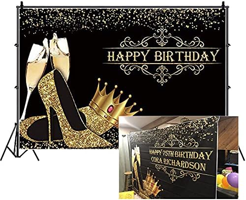 DORCEV 10x6. 5ft Mutlu Doğum Günü Zemin Lady Kraliçe Tema Doğum Günü Partisi Lady Doğum Günü Balo Parti Arka Plan Parlak Altın