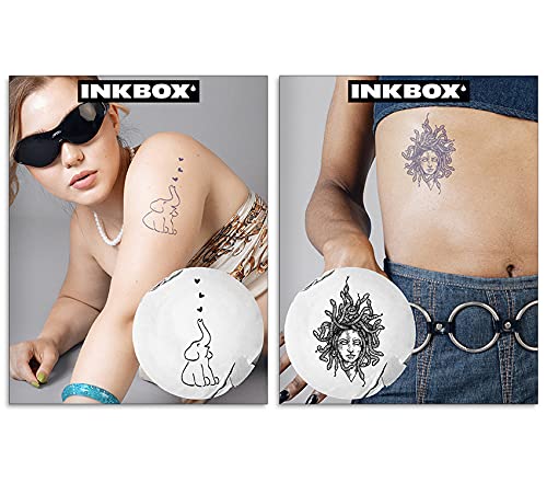 Inkbox Geçici Dövmeler Paketi, Uzun Ömürlü Geçici Dövme, Su geçirmez mürekkeple Dumbo ve Medusa içerir, 1-2 Hafta Sürer, Fil