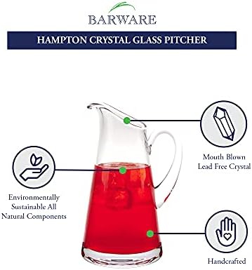 Badash Hampton Kristal Cam Sürahi-54 oz. Su, Buzlu Çay, Meyve Suyu ve Daha Fazlası için Avrupa Ağız Üflemeli Kristal Sürahi-Klasik