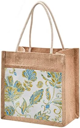 Paisley Çiçekler Jüt bez çantalar Kullanımlık Bakkal torbaları Tuval Cep Mutfak Alışveriş Plaj Tote saplı çanta