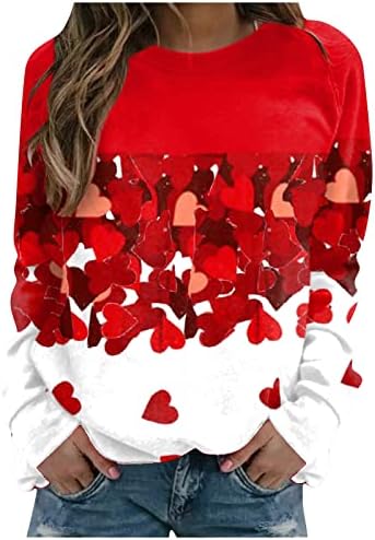 UNİPİN Artı Boyutu Sevgililer Günü Gömlek Kadınlar için Sevimli Aşk Kalp Grafik Baskılı Uzun Kollu O-Boyun Casual Tops S-5XL