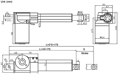 KXJSMAH 12 V/ 24 V Hız 20 mm/sn Lineer Aktüatör, Elektrikli Lineer Aktüatör, Thrust 1500N / 150 KG Hız (RPM): 75mm İnme, gerilim