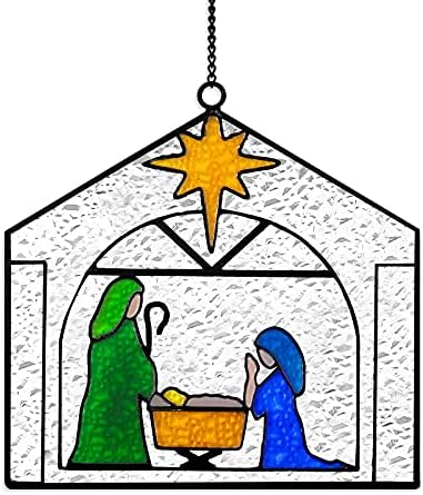 Doğuş Sahne Vitray Dekor Kurtarıcı İsa Doğar Suncatcher Noel İsa Pencere Süs Asılı Tatil Eve Taşınma Hediye Arkadaşlar için