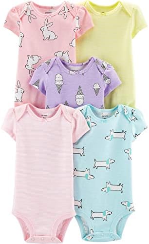 Carter's Baby Girls 5 Paket Bodysuit Seti, Dondurma / Hayvanlar, 6 Ay