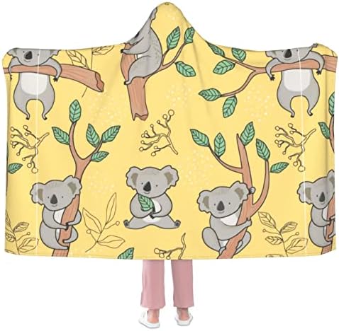 MARAT Koala Desen Grafik Kapşonlu Battaniye Panço Giyilebilir Battaniye Wrap Rahat Atmak Pelerin Çocuklar ve Yetişkinler için