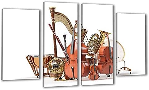 Duvar Sanatı Tuval Orkestra müzik aletleri üzerinde izole beyaz 3D render Duvar Dekor Modern Baskılar Çerçeveli Yapıt Yatak Odası