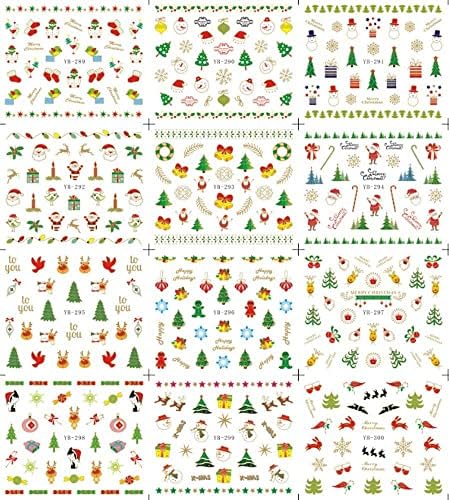 Alminionary 2 Levhalar Noel Nail Art Etiketler Çıkartmaları, kendinden Yapışkanlı Kar Tanesi Noel Baba Ren Geyiği Noel Çan Çorap