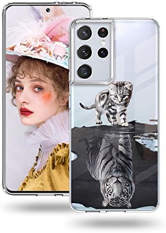 Galaxy S21 Ultra Kılıf Temizle Samsung S21 Ultra 5G Telefon Kılıfı ile Uyumlu için Kadın Erkek Mor Pembe Sevimli Çiçekler Koruyucu
