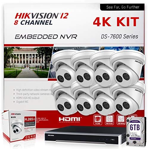 Hikvision IP Kamera Sistemi 4 K Paket (NVR 6 TB + 8 Kameralar) DS-7608NI-I2 / 8 P Hikvision NVR 8 Kanal PoE & DS-2CD2383G0-I
