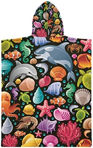 Nobranded Çocuklar Kapşonlu Plaj Banyo Havlusu-Sualtı Dalış Yunus Katil Balina Denizyıldızı Kapşonlu Bebek Havlu Banyo Havlusu