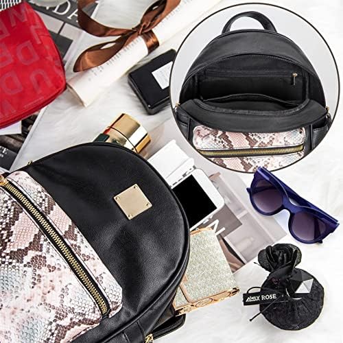 Mini kadın kız sırt çantası moda deri Bookbag yılan derisi çanta rahat seyahat sırt çantaları (Siyah)
