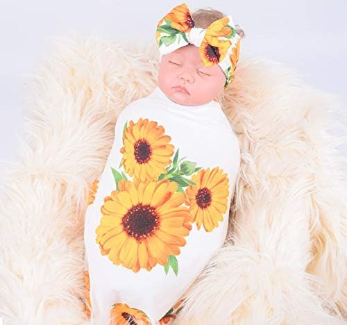 Yenidoğan Bebek Çiçek Kundak Battaniye Kafa Bandı Yumuşak Bebek Alma Battaniye (P-Çiçek Beyaz)