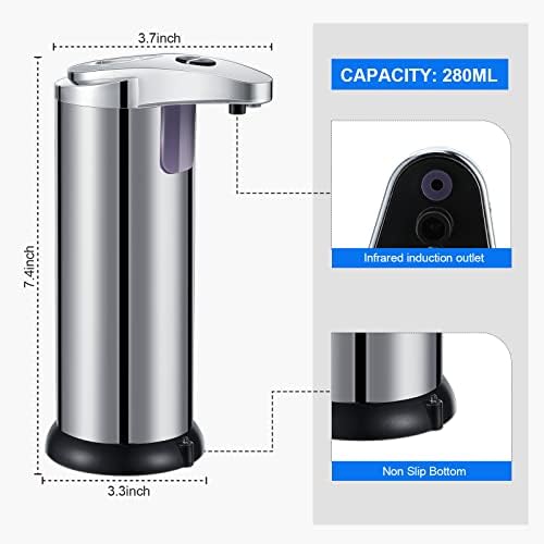 3 Paket Ayarlanabilir Otomatik Sabunluk 9.5 oz Fotoselli Paslanmaz Çelik El Dezenfektanı Dispenseri Sıvı Dispenseri Doldurulabilir