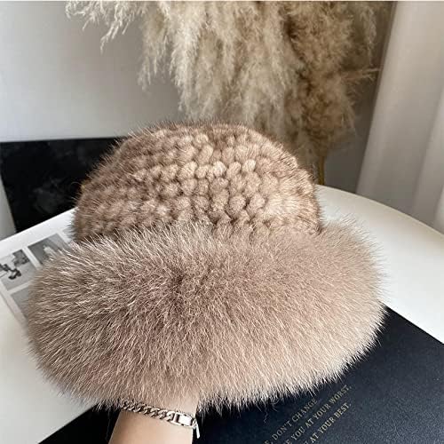 Gegefur kadın Kış Rus Kürk Şapka Sıcak Örme Vizon Kabarık Kürklü Şapka Açık Örgü Melon Şapka Kadınlar için